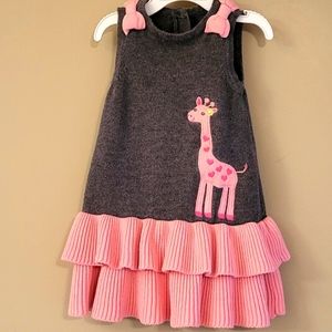 Grey/pink sweater dress with giraffe detail
